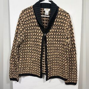 Talbots Size Large Black and Tan Button-Up Sweater Cardigan
